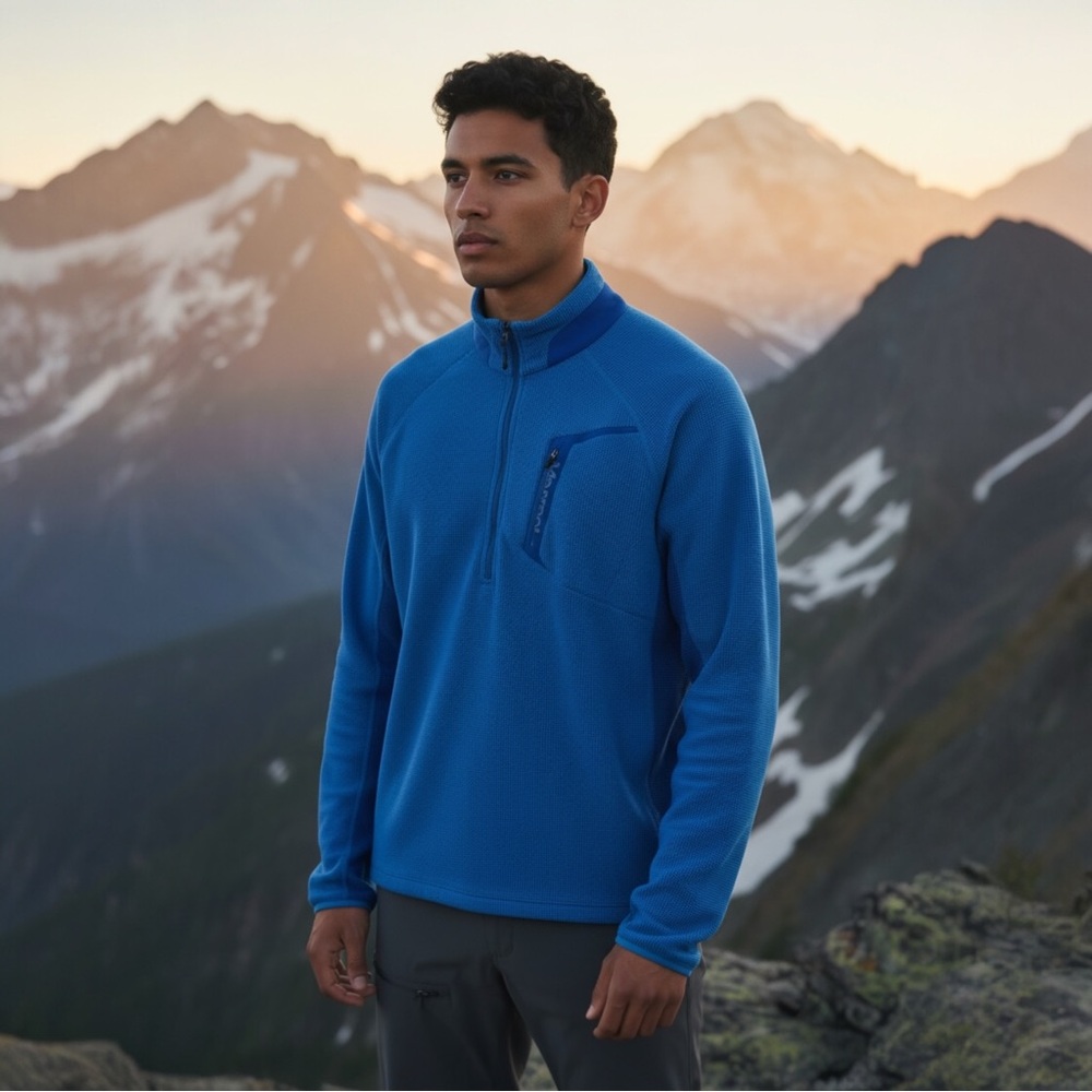 Marmot Leconte Fleece Pullover 1/2 Zip Blue Tech Grid Fleece Size XL